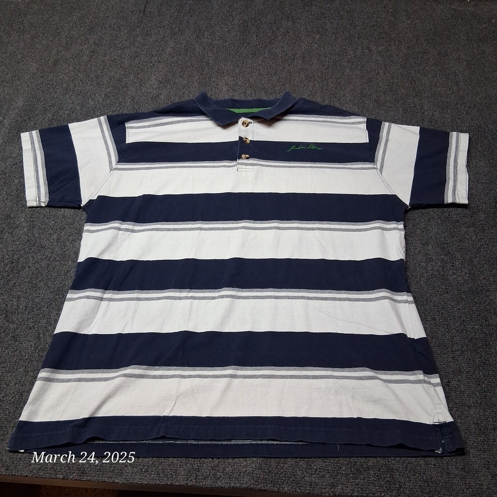 John Deere Polo Shirt‎ Men Size XL Blue And White Wide Striped